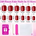 thumbnail image 2 of Uñas postizas adhesivas LuckForever de 240 piezas, cortas cuadradas, rojo oscuro, 2 of 8