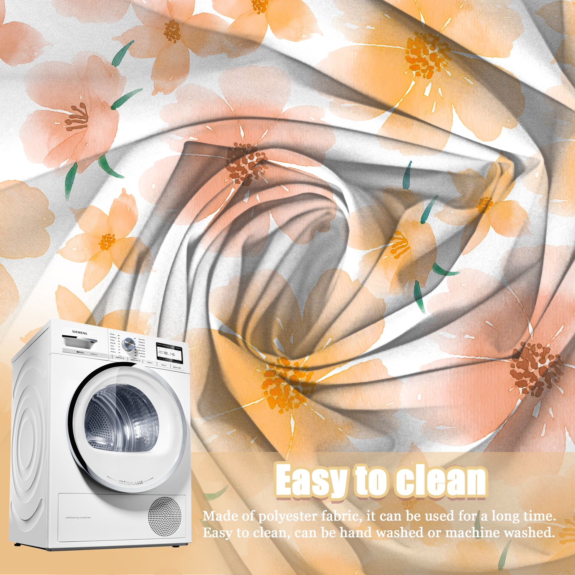 Planially 4 Pcs Shower Curtain Set with Rugs Toilet Lid Cover Mat Print Flowers Bathroom Sets