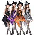 thumbnail image 7 of Witch Roleplay, Witch Cos, Witch Cosplay, Witch Costume, Witch Outfit, Women Halloween Witch Cosplay Costume High-Low Hem Ruffle Dress + Hat + Wristbands Dress Up Outfits, Silver M, 7 of 7