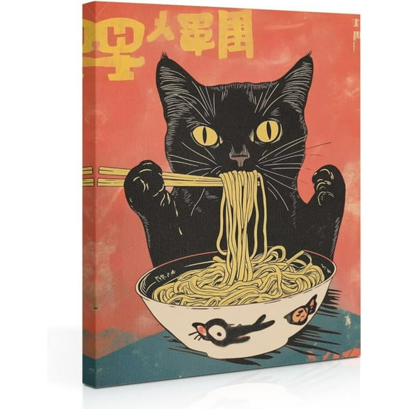 Funny Cat Canvas Framed Wall Art, Vintage Cat With Martini Canvas Wall Art Cats On The Sofa Printing Poster Animal Lover Gifts for Living Room Kitchen Bedroom Bar Dining Room Wall Decor 12x16In