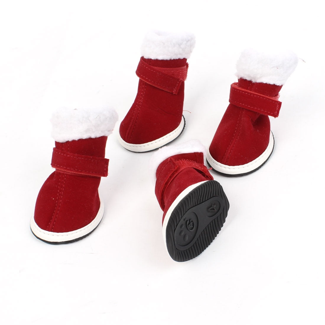 2 Pairs White Plush Brim Burgundy Christmas Pet Doggie Shoes Boots ...