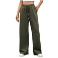 thumbnail image 2 of SYMOID Womens High Waisted Wide Leg Pants, Nylon Spandex Blend, Elastic Waist with Drawstring, Army Green - Stretchy Comfort for Casual Outings & Lounging,Size M, 2 of 8
