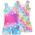 thumbnail image 2 of Aideaone 2 Pack Gymnastics Leotards for Girls Sparkly Toddler Biketards with Shorts Kids Unitard Dance Sportswear 3-10T, 2 of 7