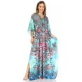 thumbnail image 5 of Sakkas Yeni Women's Short Sleeve V-neck Summer Floral Long Caftan Dress Cover-up - 473 - One Size, 5 of 5