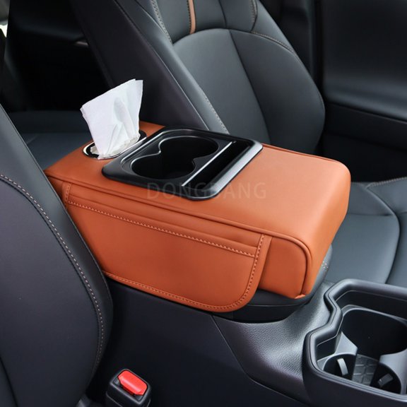 5-in-1 Car Center Console Cover Booster Multifunctional Car Center Console Cushion Pad with Cup Holder & Tissue Box & Side Pockets Arm Rest Cover for Car