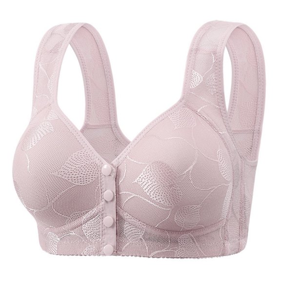Gytharion Women's Large-size Lace Bras Front-buttoned Wireless Wide Straps Bras Soild Color Comfortable Everyday Bras,36B-44B