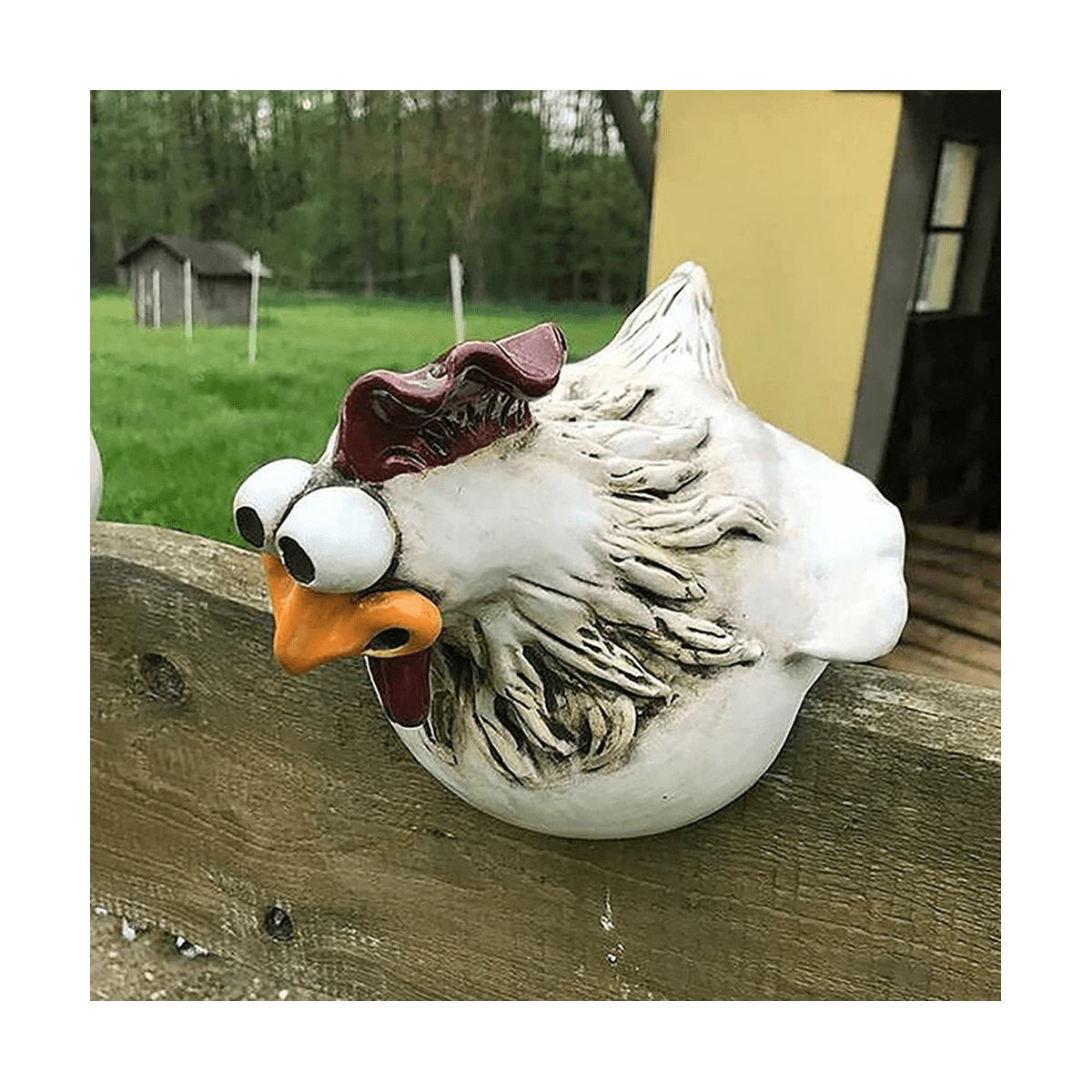 Chicken Sitting on Fence Decor Garden Statues for Fences Rooster Statues Wall Art Yard Art Sculptures Farm Patio