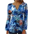 thumbnail image 2 of YOTAMI Women's V-Neck Shirts Ruffled Plus Size Blouse for Everyday Button Down Collar Floral Print Long Sleeve Comfortable Shirts Multicolor S, 2 of 5