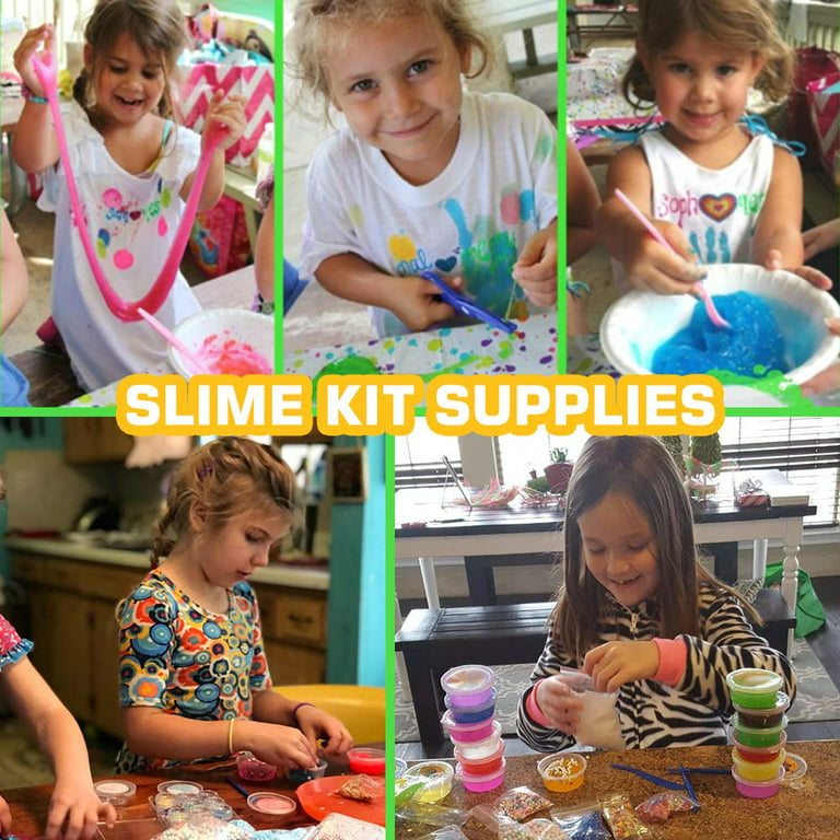 DIY Slime Kit Toy for Kids Girls Boys Ages 5-12, Glow in The Dark Glitter Slime Making Kit - Slime Supplies w/ Foam Beads Balls