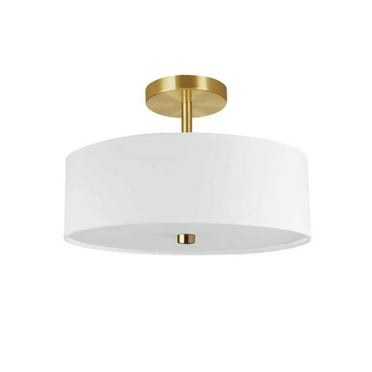 3 Light Incandescent Semi-Flush Mount, Aged Brass with White Shade