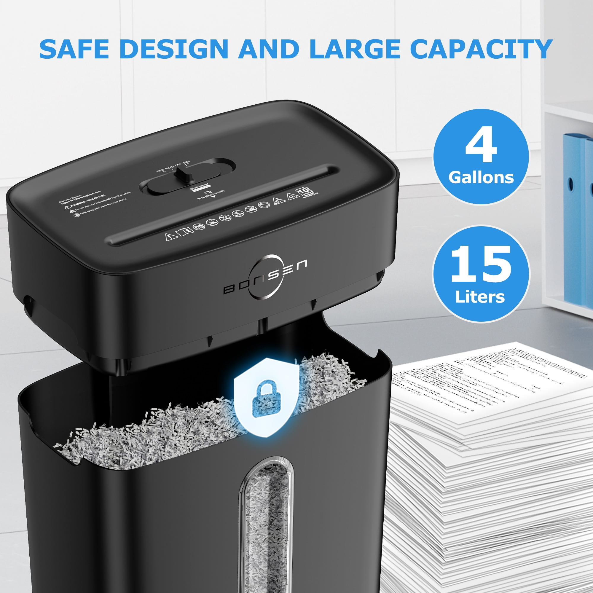 BONSEN 10-Sheet Cross Cut Paper Shredder for Home Office Use with 4 Gallons Wastebasket