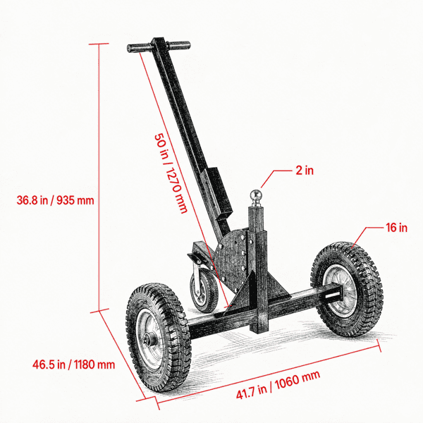 1500 lbs Capacity Trailer Dolly, 2 in 1 Heavy-Duty Tow Mover, 2" Ball Mount, 16" Air-Filled Tires & Swivel Caster, Portable Design for Car, RV & Boat Hauling