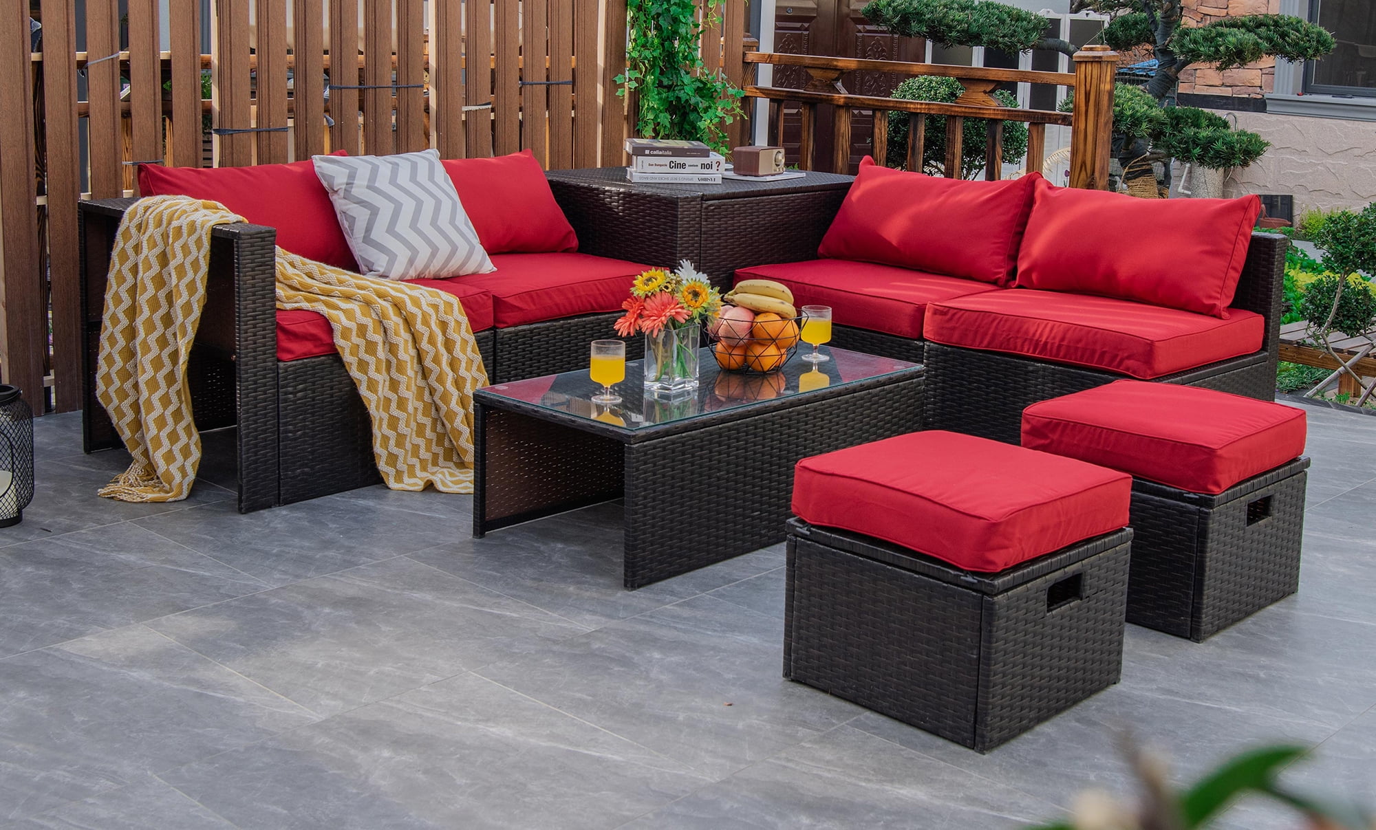 Costway 8PCS Patio Rattan Furniture Set SpaceSaving Storage Cushion