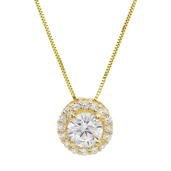 1.30 Ct Round Cut D/VVS1 Moissanite 14K Yellow Gold Plated Halo Pendant Necklace 18"