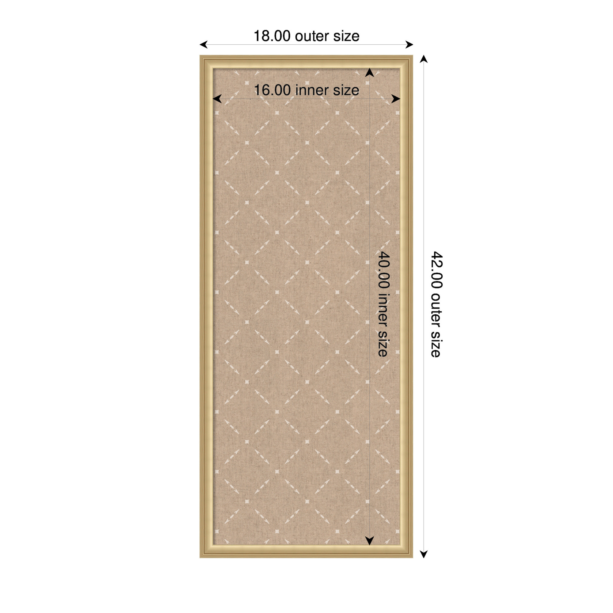Kate and Laurel Framed Fabric Pinboard 18 x 42, Beige Lattice Pattern Printed Linen Classic Bulletin Board for Use as a Vision Board or Wall Organization, Florence Gold Frame