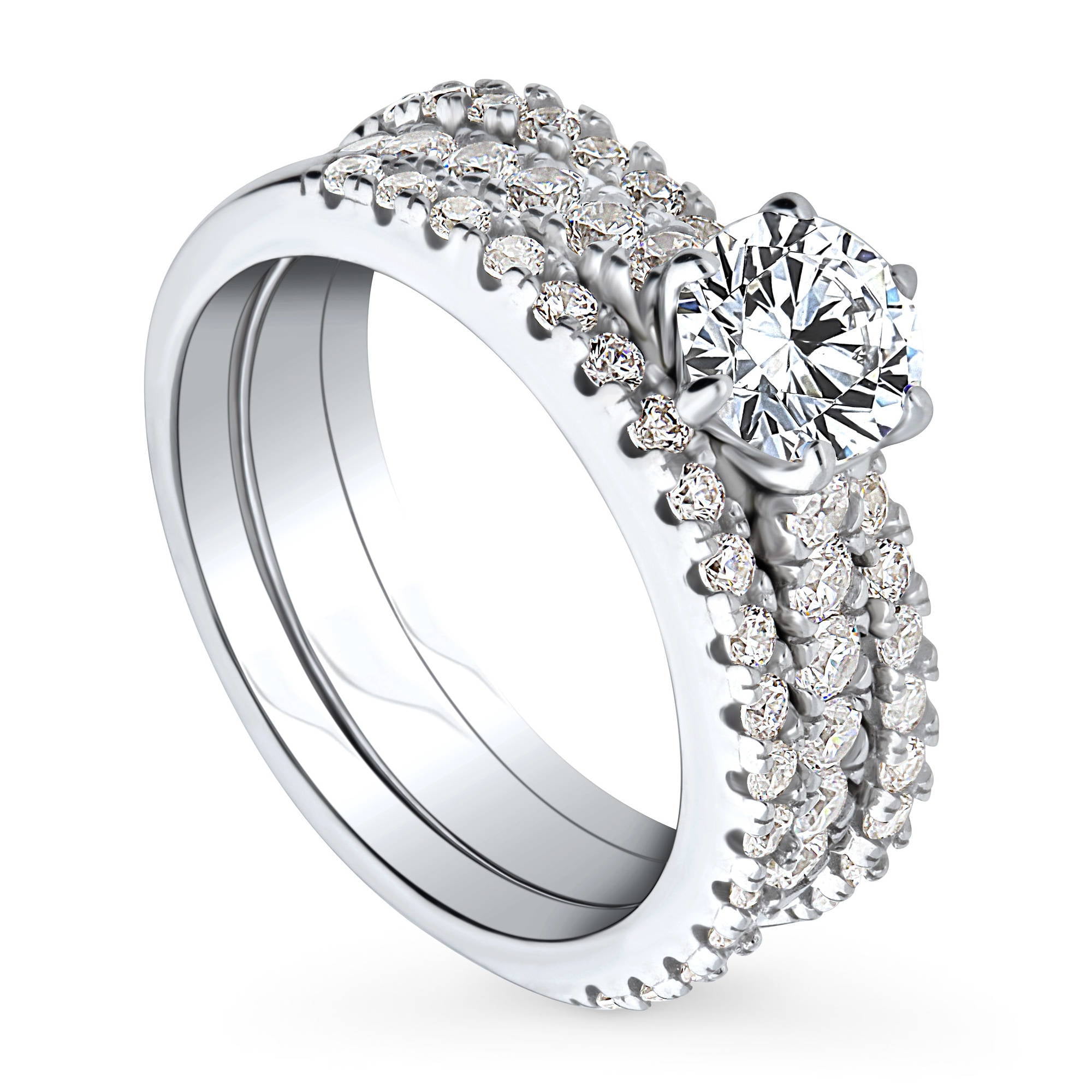 Deluxe Female Crown Party Ring Silver Zirconia Compromiso 