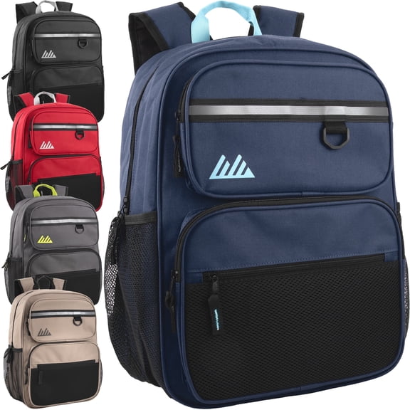 Summit Ridge 24 Pack Reflective Multipocket 17 Inch Backpacks, Padded Shoulder Straps for Travel, Commute