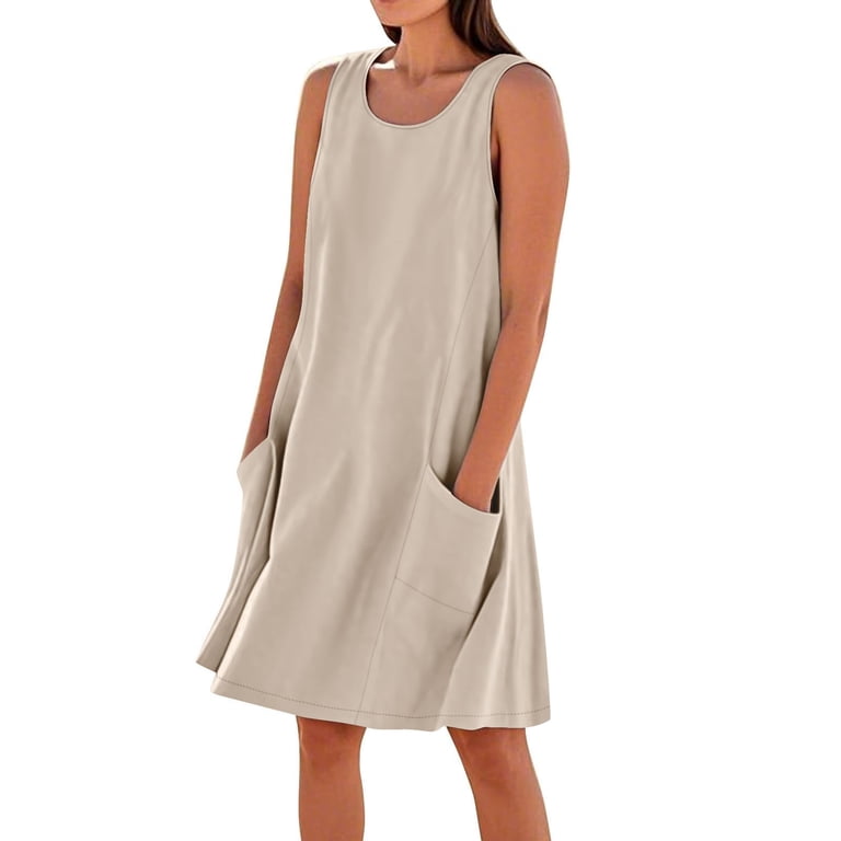 Aobny Cotton Ladies Summer Dresses Yellow Linen Shift Mini Crew Neck Sleeveless Dresses Women, Women's, Size: 4,6,8,10,12,14,16,18,20