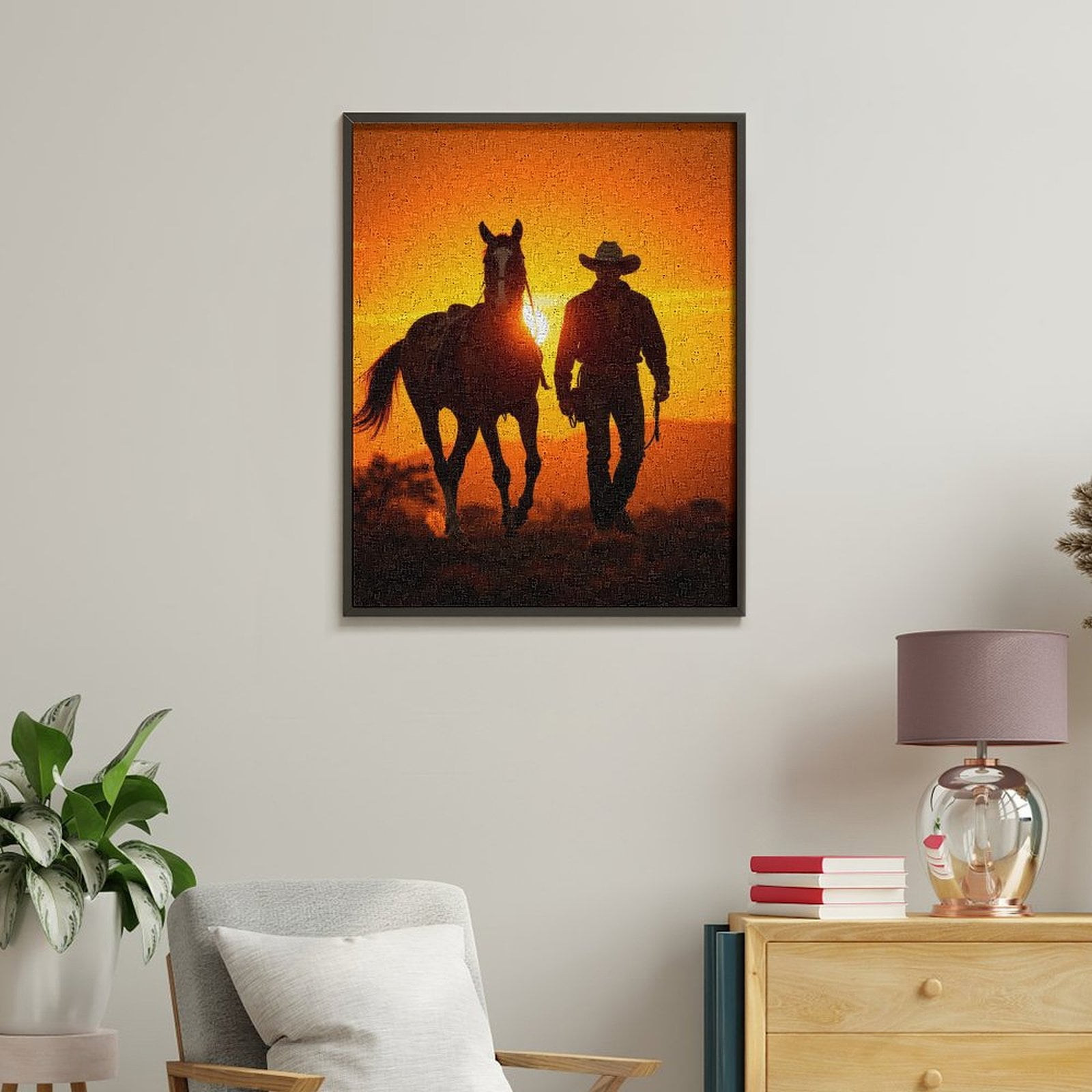 Paint by Numbers Kit for Adults, Cowboy Sunset Silhouette Horseback Paint by Numbers, Easy Paint by Numbers Kit for Adults Beginner, DIY Adult Paint by Number Kits on Canvas, Home Decor