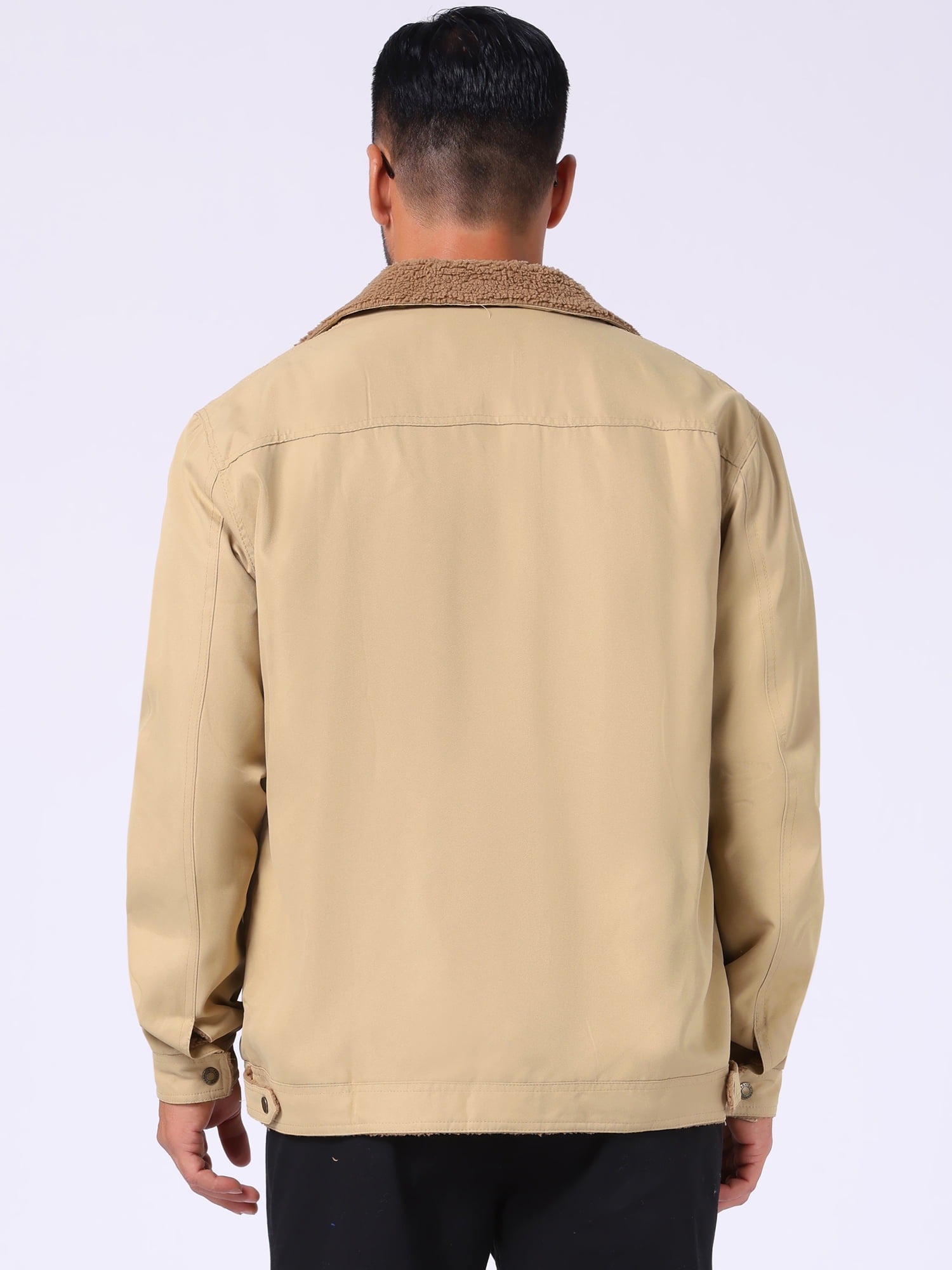 DARING DIVA Collared Button Front Fleece Lining Cargo Trucker Jacket S Light Khaki