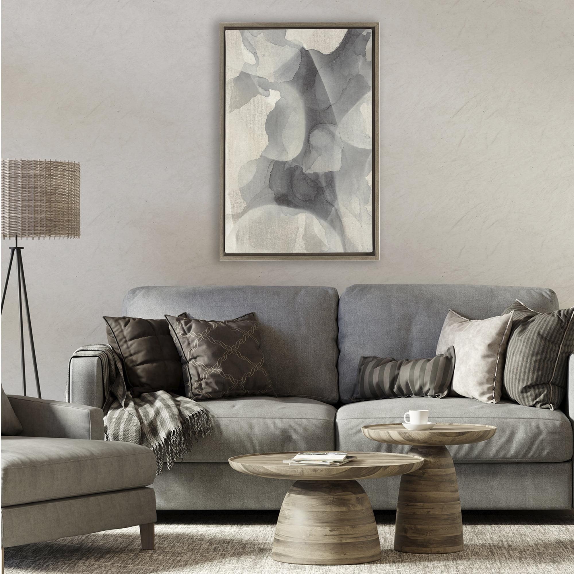 Stupell Industries Mottled Monochrome Abstract Brown Framed Floater Canvas Wall Art, design by Kippi Leonard