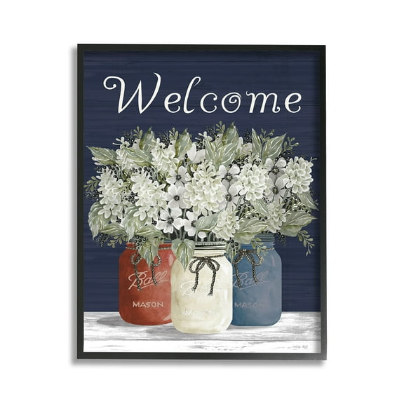Stupell Industries Welcome with Country Herbs Botanical & Floral Painting Black Framed Art Print Wall Art, 11 x 14