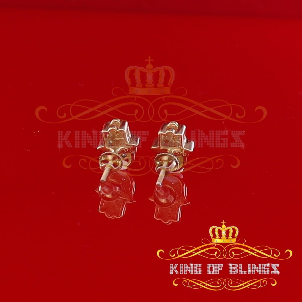 King of Bling's 925 Yellow Sterling Silver 0.15ct Diamond Stud Women's & Men's Hamsha Earrings