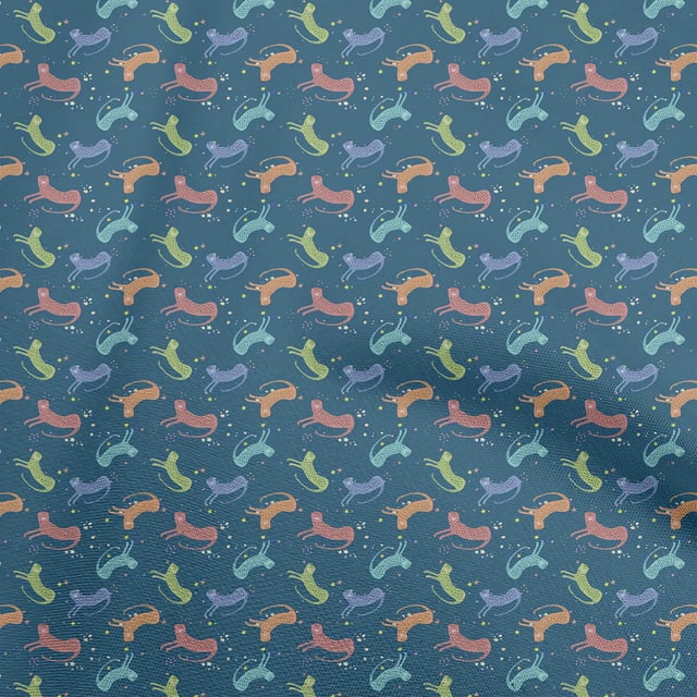 oneOone Georgette Viscose Bleu Sarcelle Tissu Enfants Léopard Matière de Robe Tissu Imprimé Tissu au Mètre 42 Pouces de Large