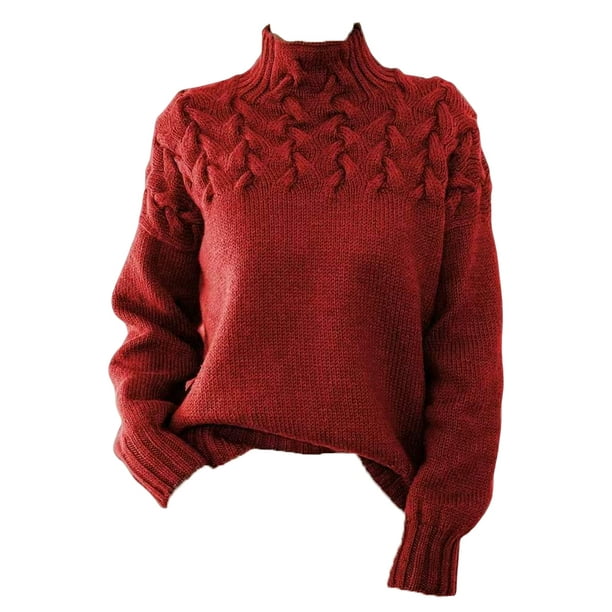 Women Sweater Half-high Neck Solid Color Long Sleeve Elastic Long