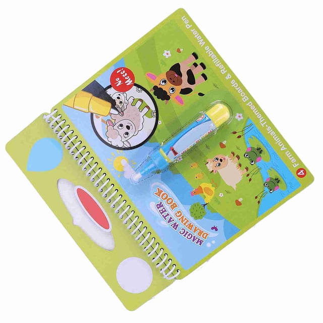 M Buder Libro de Colorear con Agua Reutilizable Juguete Educativo Pintura para Bebés y Niños con Bolígrafo Mágico Tema Granja Interactivo Divertido 19 cm / 7.48 in