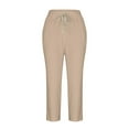 thumbnail image 6 of Womens Cotton Linen Harem Pants Summer Casual Tapered Cropped Baggy Lounge Trouser Lightweight Loose Yoga Capri Pants, 6 of 7