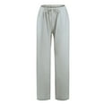 thumbnail image 5 of TMOYZQ Women's Summer Cotton and Linen Wide Leg Pants with Pockets Casual Elastic Waist Drawstring Lounge Pants Loose Work Long Trousers S-3XL, 5 of 9