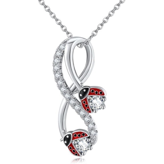 Ladybug Necklace Sterling Silver Infinity Necklace Lady Bug Animal Jewelry for Women Mom