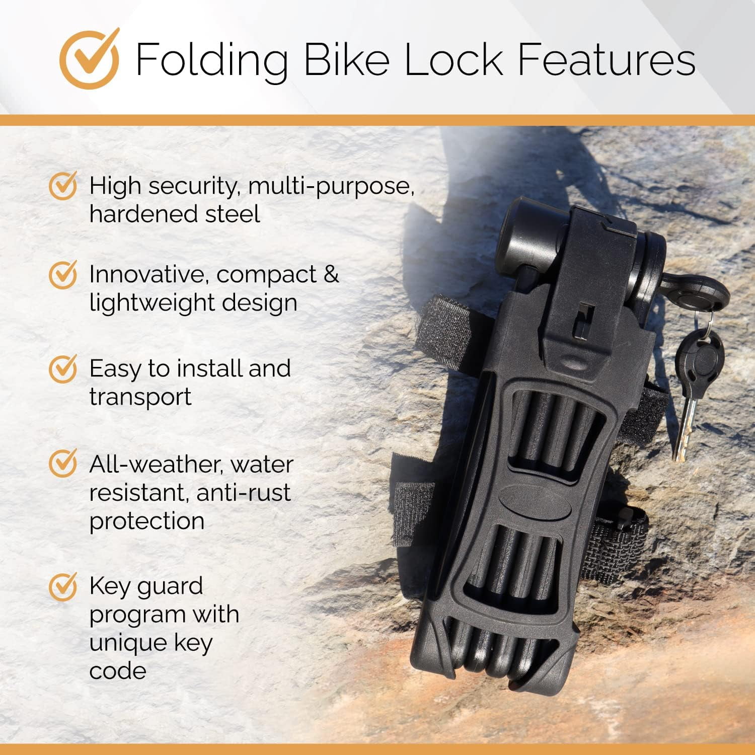 Via Velo Folding Bike Lock Set 3-in-1 Heavy-Duty Bike Lock with Bike Cable & Same Key System