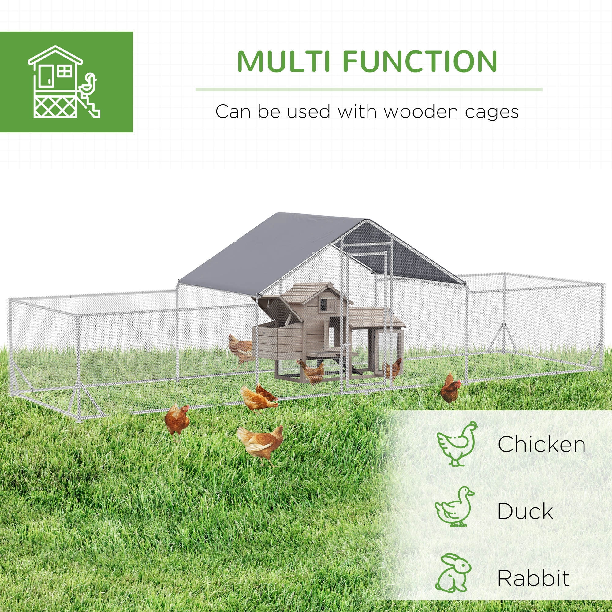 Large Metal Chicken Coop Chicken Run for Chicken, Ducks and Rabbits with Waterproof and Anti-UV Cover, Walk-in Poultry Cage Hen House for Outdoor and Yard Farm Use, 23' x 6.6' x 6.4'