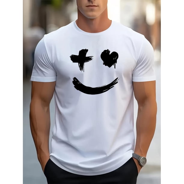 Camiseta informal de manga corta con cuello redondo y estampado gráfico de sonrisas para hombre, cómoda y moderna, ideal para verano, para adultos, hombres, mujeres, adolescentes, jóvenes y para el ti