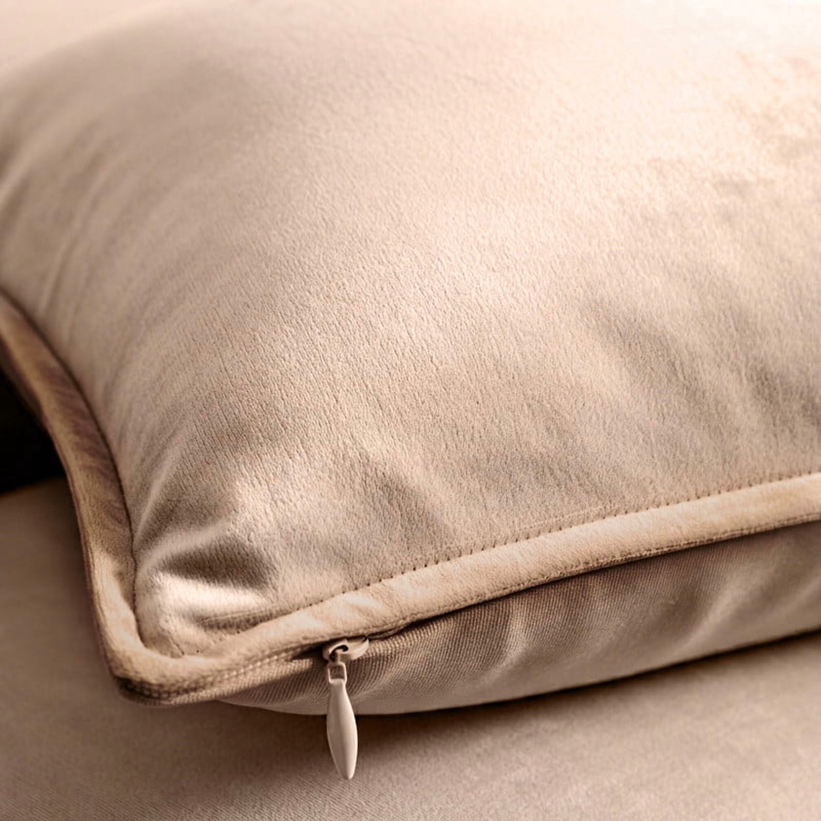 A1HC Set of 2 Luxurious Soft Velvet Throw Pillow Covers Only, 18"x18", Khaki, Decorative Cushion Covers with Hidden YKK Zipper for Sofa or Bed