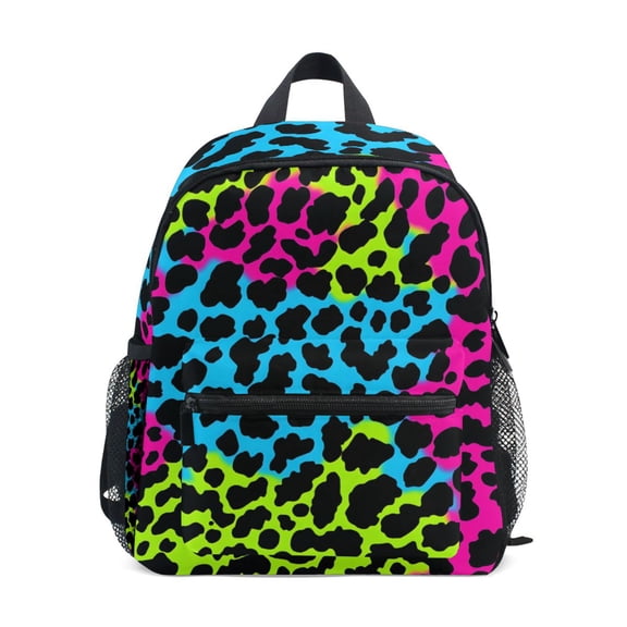 Leopard Print Colorful Pattern Mini Backpack Cute Small Backpack with Chest Strap and Whistle Ages 3-8