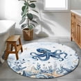 thumbnail image 4 of Round Rug 3ft Area Rug, Ocean Blue Octopus Starfish Coral Area Rugs for Living Room Bedroom, Underwater Seashell Flower Floor Mat Non-Slip Non-Shedding Carpet Indoor Accent Rugs, 4 of 9