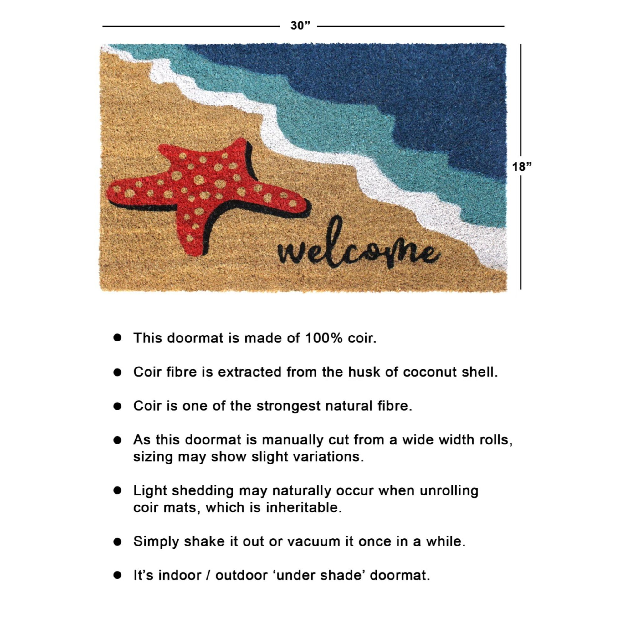 Rugsmith Multi Machine Tufted Starfish Welcome Doormat, 18" x 30"