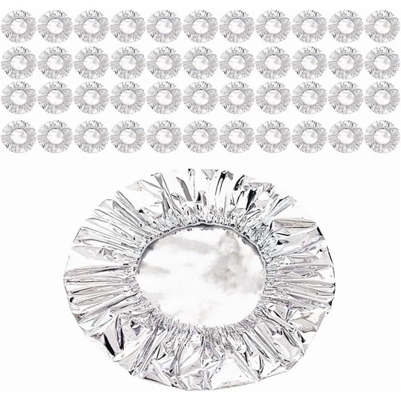 Aluminum Foil Insulated Covers for Food, 50 Pack Reusable Food Grade Aluminum Foil Insulation Covers, Elastic Edges for Bowls & Plates, Heat Resistant, BPA Free