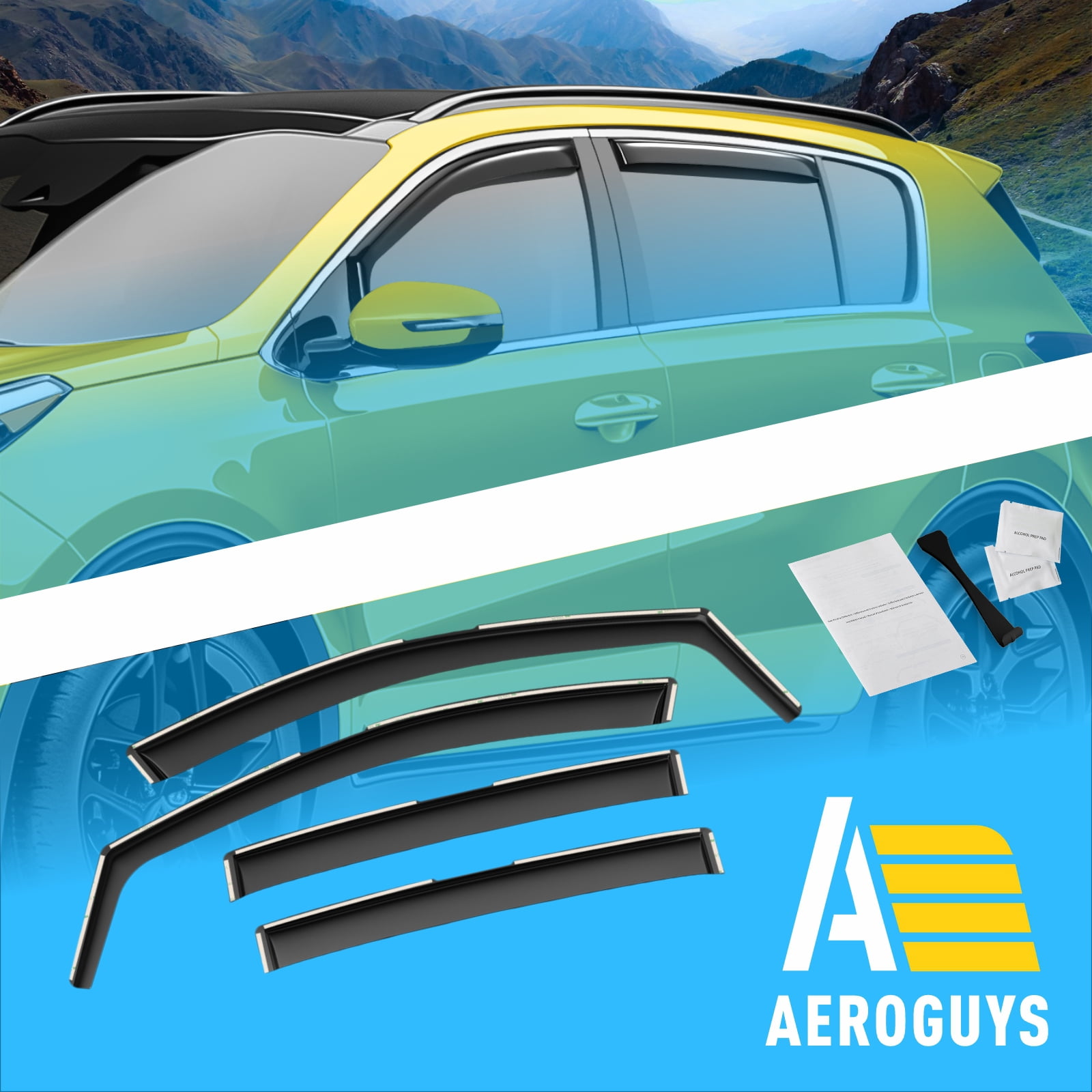 AEROGUYS in-Channel Window Deflectors Extra Durable Window Visors Rain Guards Fit for Kia Sportage 2017-2022, Sun Visors, Wind Deflectors, Vent Visors, Car Accessories - 4pcs. AG0090