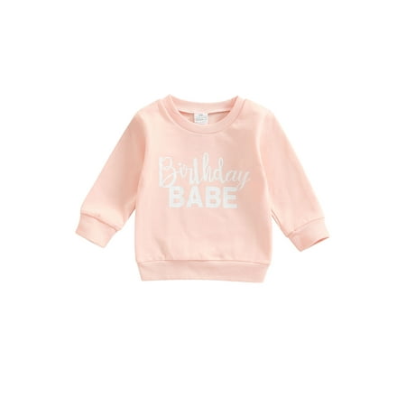 

Calsunbaby Toddler Baby Girls Birthday Sweatshirt Letter Print Crew Neck Long Sleeve Casual Pullovers Tops Pink 18-24 Months