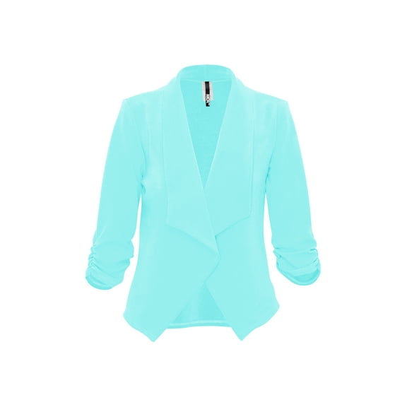 Women's Casual Fitted Blazer Draped Open Front with Ruched 3/4 Sleeves (S-3XL)