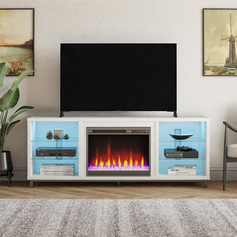 Ameriwood Home Lumina Deluxe Fireplace TV Stand for TVs up to 70, White  Plaster - Walmart.com