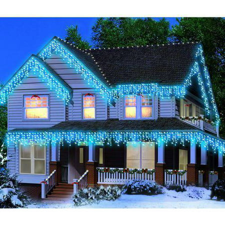 Holiday Time Icicle Light Set White Wire Blue Bulbs, 300 Count ...