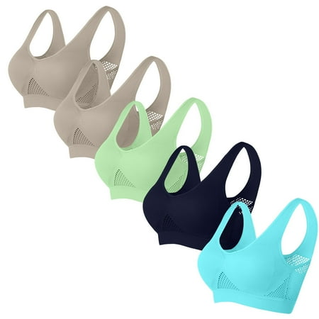 Ecqkame Sport Bras for Women No Underwire Seamless Push Up Bra Yoga Gym Activewear Plus Size Solid Color Everyday Breathable Supportive Bra 5PC Sky Blue B XL on Clearance