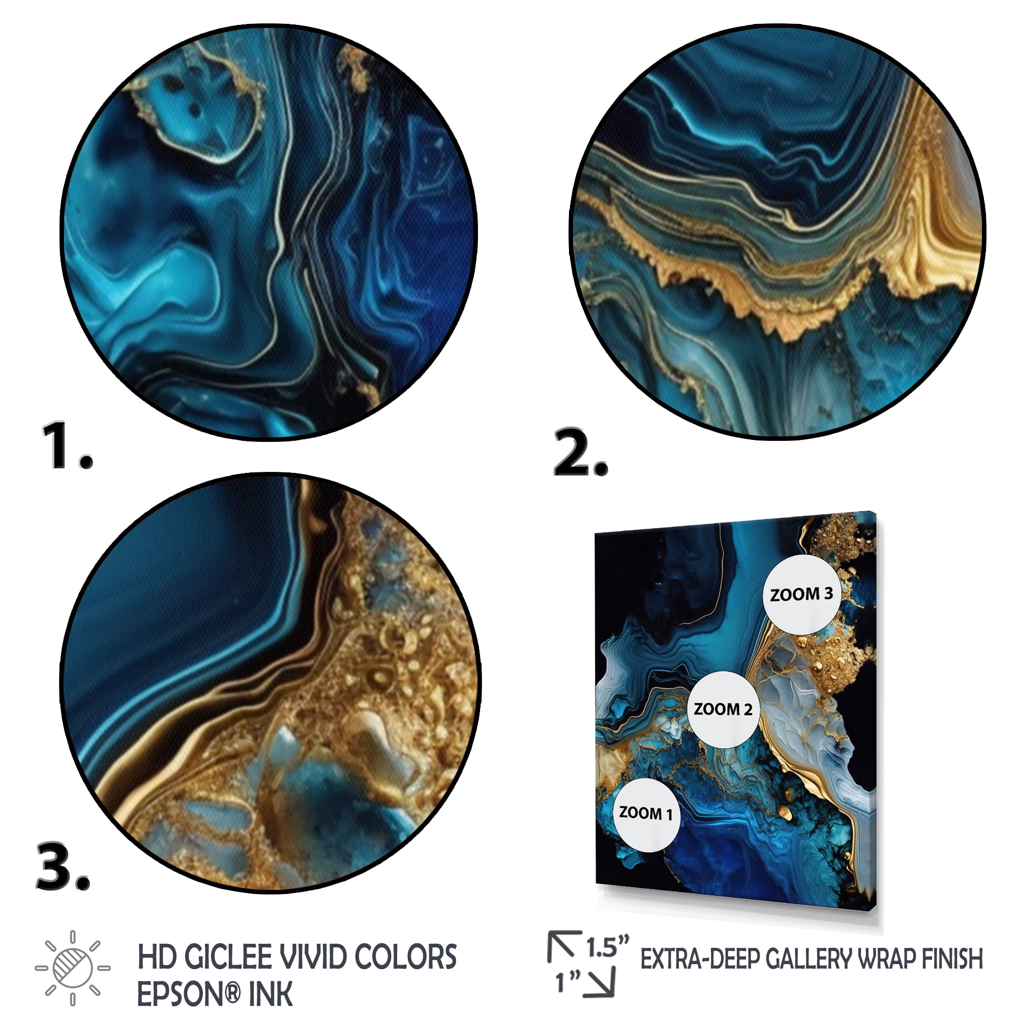 Designart Abstract Geode Gold And Blue Marble IV Canvas Wall Art