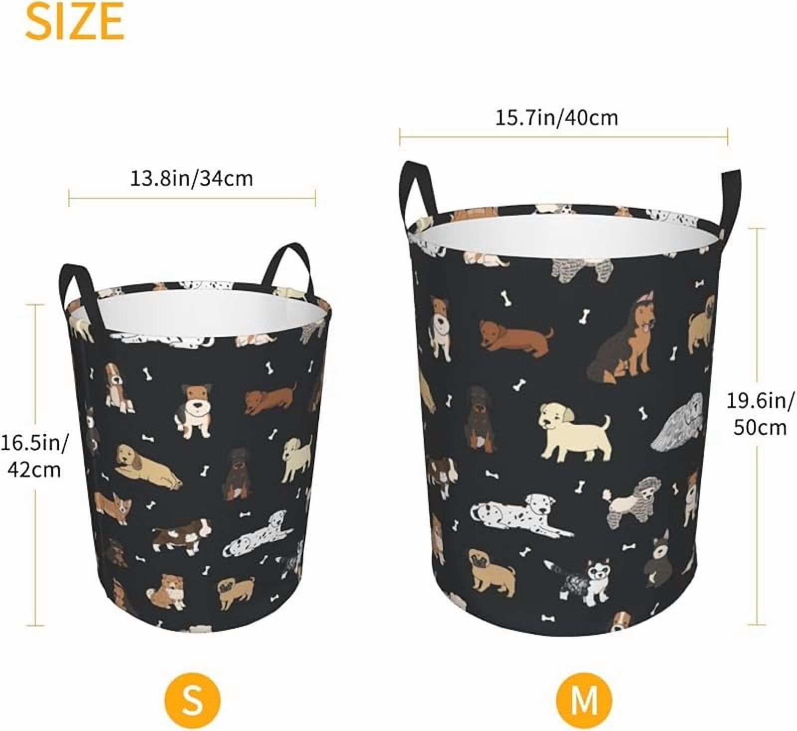 Cute Puppy Dogs Laundry Hamper Bag With Waterproof Liner - Pet Animals Round Laundry Basket Foldable Clothes Storage Organizer For Bathroom Bedroom Nursery Dorm