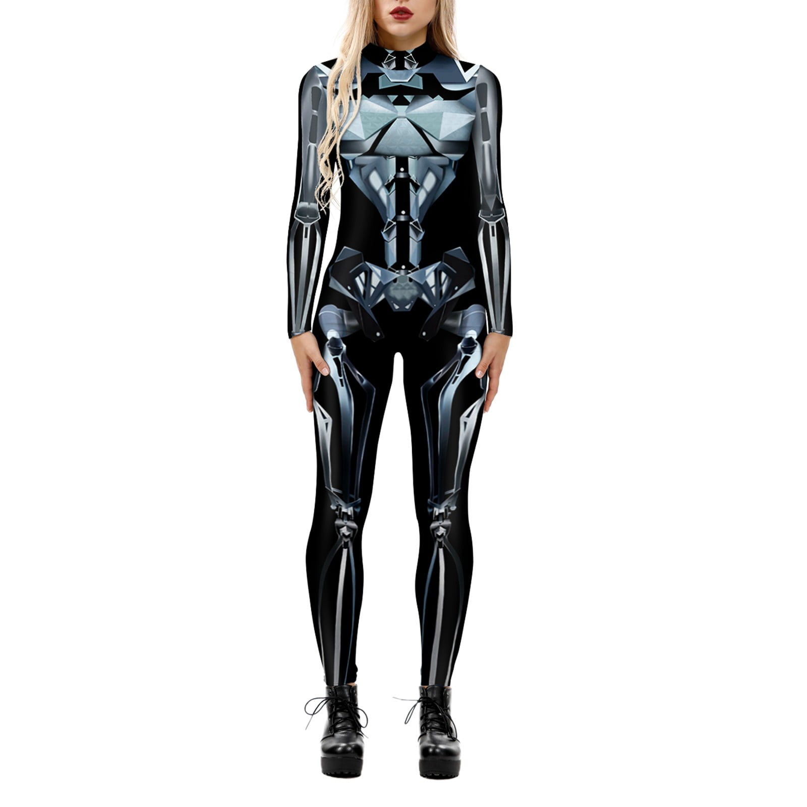 Harem Studio Women Skeleton Robot 3D Printing Bodysuit Zipper Back Full